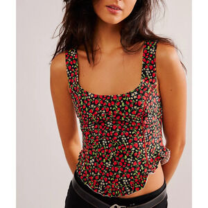 FREE PEOPLE Melanie Tank Strawberry Print Black Medium